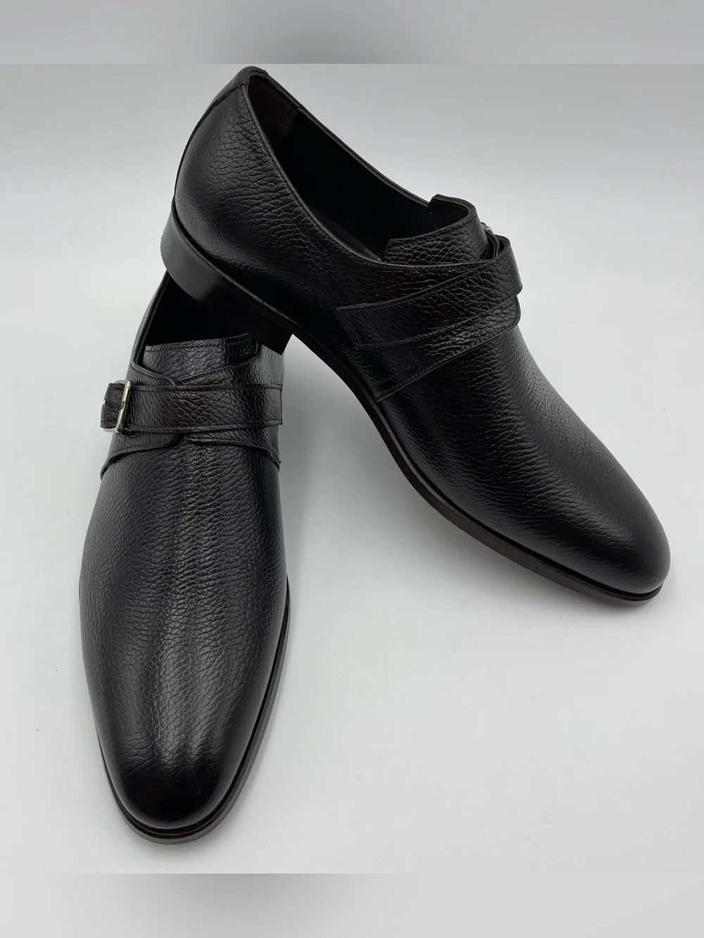 Vellapais SZ 11 Astra Brown Pebbled Leather Monkstrap Shoes MSRP $309